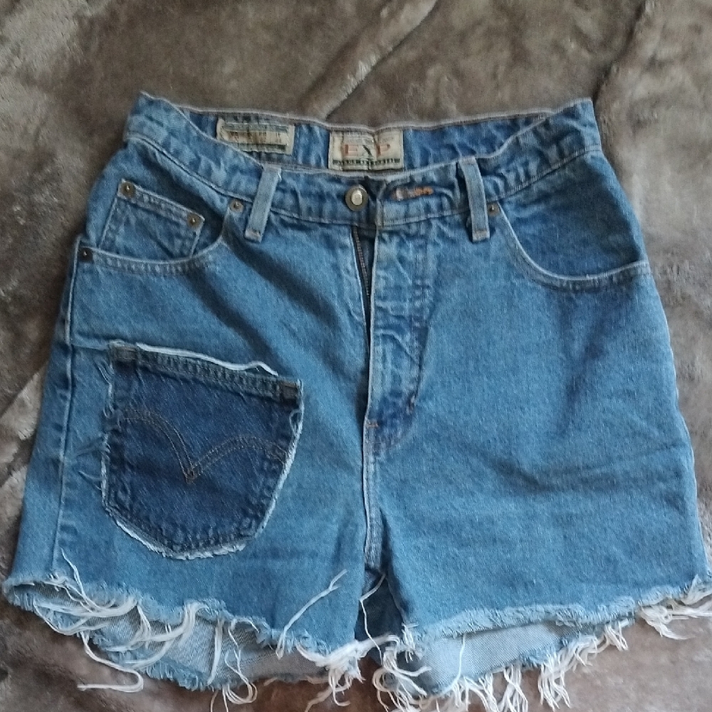 Express Light Blue Jean Shorts with Frayed Hem
